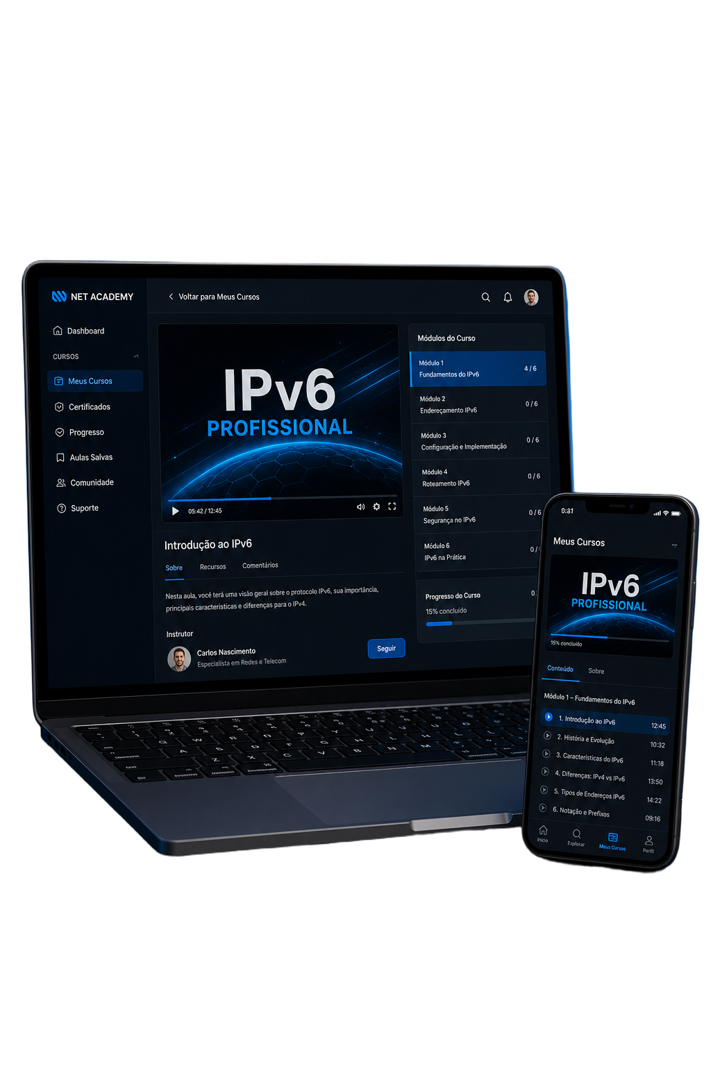 IPv6 Profissional, mockup do curso